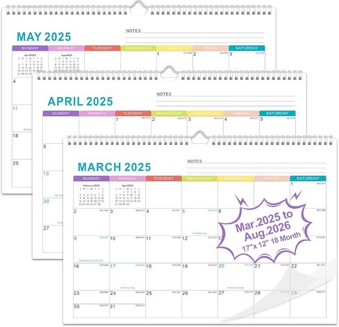 Laminated Erasable Calendar 2025-2026 - 17'' x 38'' Dry Erase Calendar for Wall, July 2025 - June 2026, Reversible, Double Sided, Horizontal/Vertical, Yearly Wall Planner Perfect for Home School Office in Kuwait