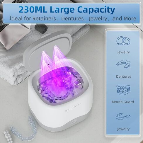 Ultrasonic Retainer Cleaner Machine 45KHz, 230ML Dentures Cleaner Machine with Tablets for Mouth Guards, Aligners, Braces & Jewelry in Saudi Arabia