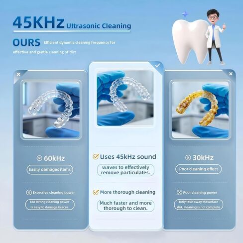 Ultrasonic Retainer Cleaner Machine 45KHz, 230ML Dentures Cleaner Machine with Tablets for Mouth Guards, Aligners, Braces & Jewelry in Saudi Arabia