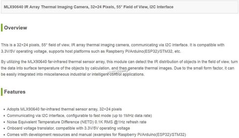 MLX90640 IR Array Thermal Imaging Camera 32×24 Pixels 55° Field of View I2C Interface 3.3V/5V Compatible with Raspberry Pi (ESP32) STM32 @XYGStudy (MLX90640-D55 Thermal Camera) in Saudi Arabia