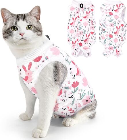 SlowTon Cat Recovery Suit - Cat Onesie for Cats After Surgery Female Male, Kitten Clothes Cat Surgical Spay Suit Abdominal Wounds, E-Collar Alternative Cats Bodysuit Anti-Licking (Light Blue, M) in Kuwait