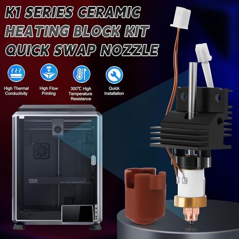 K1C Upgrade Ceramic Heating Block Hotend Kit, 0.2/0.4mm Quick Swap Nozzle Kit, with Silicone Cover, Cleaning Needles and Tools, 3D Printer Hotend 600mm/s High-Speed, Compatible with K1/K1 MAX/K1C in Saudi Arabia