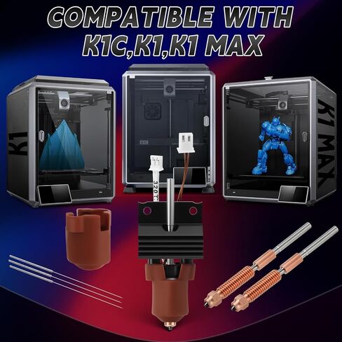 K1C Upgrade Ceramic Heating Block Hotend Kit, 0.2/0.4mm Quick Swap Nozzle Kit, with Silicone Cover, Cleaning Needles and Tools, 3D Printer Hotend 600mm/s High-Speed, Compatible with K1/K1 MAX/K1C in Saudi Arabia