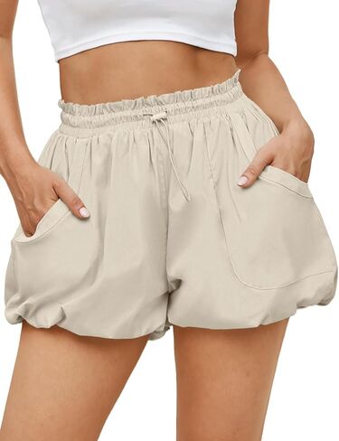 Fisoew Womens Summer Bubble Shorts Casual High Waisted Workout Puffy Shorts with Pockets in Saudi Arabia