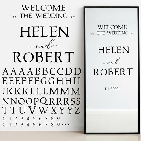 Honoson 12 Sheet Wedding Mirror Welcome Sign Decal DIY Personalized Welcome to The Wedding with Bride & Groom Names Custom UV Dtf Letters for Bridal Shower Marriage Reception in Saudi Arabia
