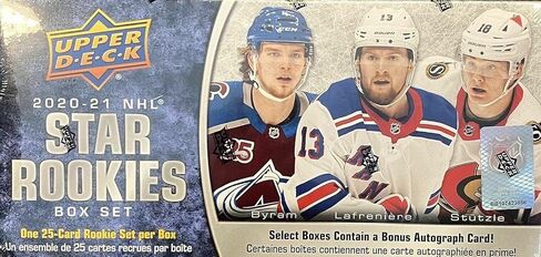 مجموعة بطاقات STAR ROOKIES 2020 2021 Upper Deck NHL Limited Edition Factory مختومة من 25 بطاقة مع Alexis Lafrenière وKirill Kaprizov PLUS آخرين in Saudi Arabia
