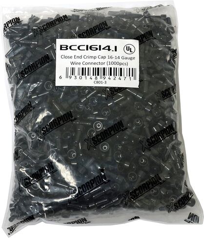 XScorpion BCC1614-1 نهاية مغلقة تجعيد غطاء سلك موصل محطة 1000/ حقيبة، أسود in Saudi Arabia