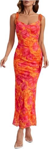 Gorglitter Women's Mesh Ruched Floral Bodycon Midi Dress Dressless Fishveless Cami Dresses in Saudi Arabia
