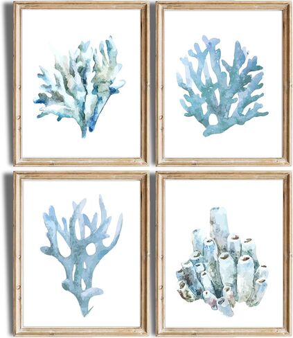 Beach Decor Art Prints (Set of 4) - Unframed - 8x10s | Serene and Inviting Coral-Themed Wall Art Prints | Perfect for Nautical and Ocean-Inspired Home Décor | Bathroom Wall Décor | Apartment Décor in Saudi Arabia