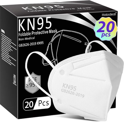 قناع الوجه Hotodeal KN95 20 قطعة، قناع غبار من 5 طبقات ضد PM2.5 من دخان النار والغبار للرجال والنساء والعمال الأساسيين (أبيض) in Kuwait