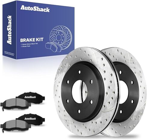AutoShack Front Brake Kit Replacement for Nissan TITAN INFINITI QX56 Drilled & Slotted E-Coated Disc Brake Rotors Black Ceramic Brakes Pads 12.6" 320 mm SCDPR41427414271015 in Saudi Arabia