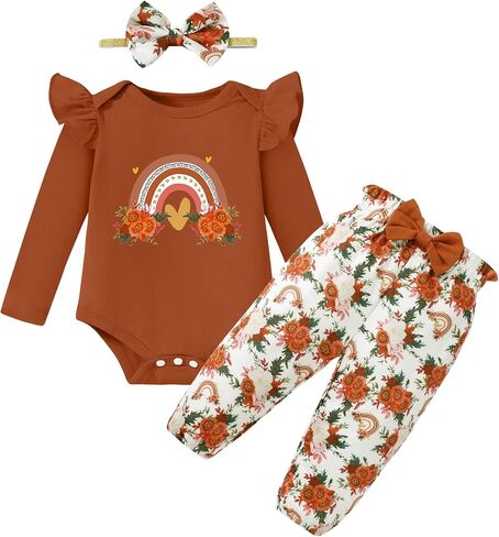 ملابس طفلة الأطفال حديثي الولادة كشكش القطن رومبير + سراويل زهرية + مجموعات عصابة الخريف ملابس الشتاء in Kuwait