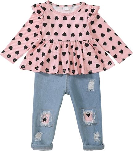 Toddler Girl 2T 3T Clothes Toddler Girl Fall Winter Outfits Autumn Pink Sweatshirt Denim Pant Clothes for 2-3 Years Old Girls Clothing Sets in Kuwait