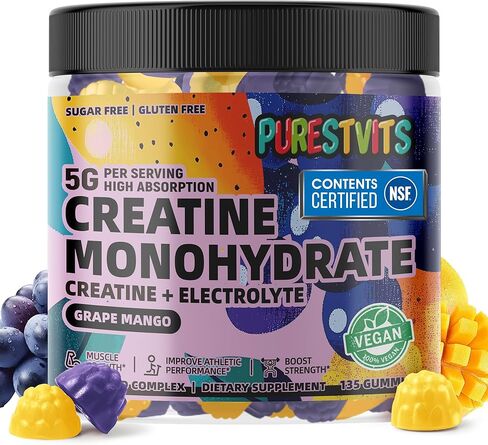 Creatine Monohydrate Gummies (5g) – Pre-Workout Energy & Muscle Growth Support for Men & Women | Blueberry Raspberry Electrolyte Gummies (135 Count) in Saudi Arabia