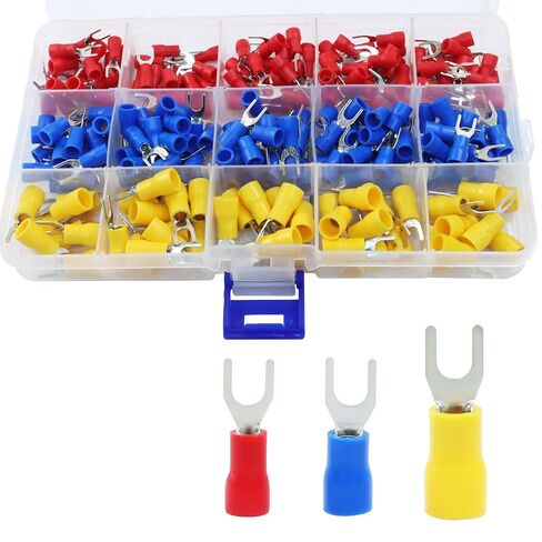 AKVIBG 245 Pcs Insulated Fork Terminal Connectors Set, U-Type Crimp Connectors Wire Forks 22-16/16-14/12-10 AWG, #8 Fork Spade Connectors for Electrical Wiring/DIY Enthusiasts in Saudi Arabia