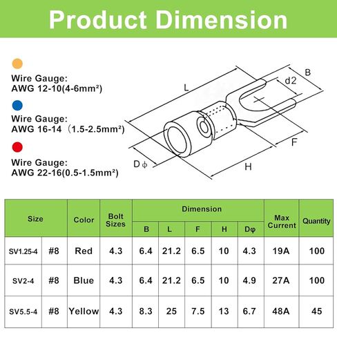 AKVIBG 245 Pcs Insulated Fork Terminal Connectors Set, U-Type Crimp Connectors Wire Forks 22-16/16-14/12-10 AWG, #8 Fork Spade Connectors for Electrical Wiring/DIY Enthusiasts in Saudi Arabia