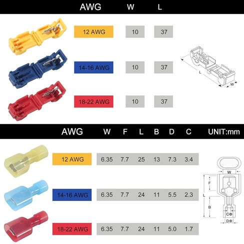 120 Pcs T-Tap Wire Connectors, T-Tap Wire Terminals Self-Stripping Quick Splice Electrical Wire Terminals, Insulated Male Quick Disconnect Spade Terminals Assortment Kit in Saudi Arabia
