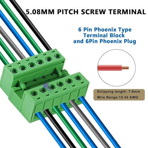 HaoDuoQian 6Pin 5.08mm Pitch DIY PCB Mount Screw، 10 قطع 6 دبابيس موصل كتلة طرفية من نوع Phoenix و10 قطع 6 دبابيس Phoenix Plug (10 أزواج) in Kuwait