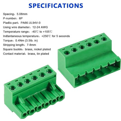 HaoDuoQian 6Pin 5.08mm Pitch DIY PCB Mount Screw، 10 قطع 6 دبابيس موصل كتلة طرفية من نوع Phoenix و10 قطع 6 دبابيس Phoenix Plug (10 أزواج) in Kuwait