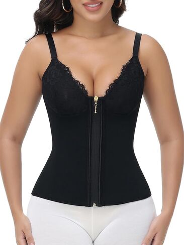 SHAPSHE Waist Trainer for Women Postpartum Cincher Hourglass Tummy Control Body Shaper Workout Corset Shapewear in built Bra Black in Kuwait