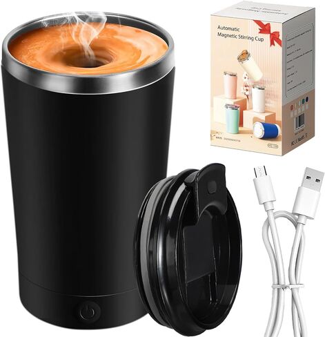 hatisan Self Stirring Coffee Mug With Lid Electric High Speed Self Stirring Mug 400ml Rechargeable Detachable Stainless Steel Self Stirring Cup for Coffee, Milk, Cocoa Christmas Gift(Black) in Saudi Arabia