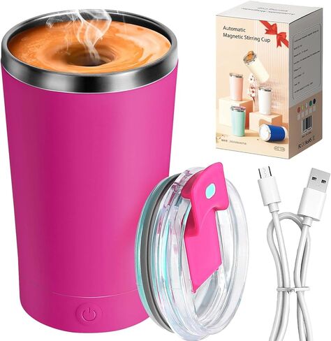 hatisan Self Stirring Coffee Mug With Lid Electric High Speed Self Stirring Mug 400ml Rechargeable Detachable Stainless Steel Self Stirring Cup for Coffee, Milk, Cocoa Christmas Gift(Black) in Saudi Arabia