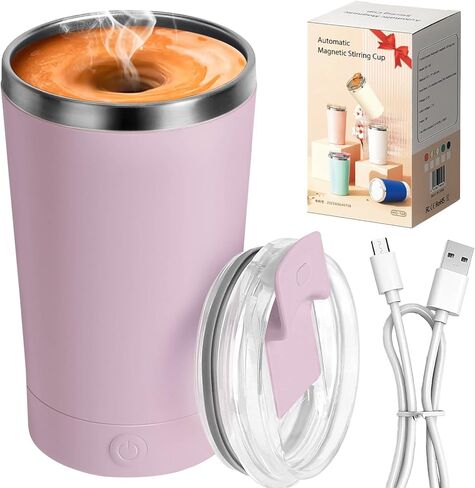 hatisan Self Stirring Coffee Mug With Lid Electric High Speed Self Stirring Mug 400ml Rechargeable Detachable Stainless Steel Self Stirring Cup for Coffee, Milk, Cocoa Christmas Gift(Black) in Saudi Arabia