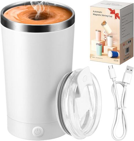 hatisan Self Stirring Coffee Mug With Lid Electric High Speed Self Stirring Mug 400ml Rechargeable Detachable Stainless Steel Self Stirring Cup for Coffee, Milk, Cocoa Christmas Gift(Black) in Saudi Arabia