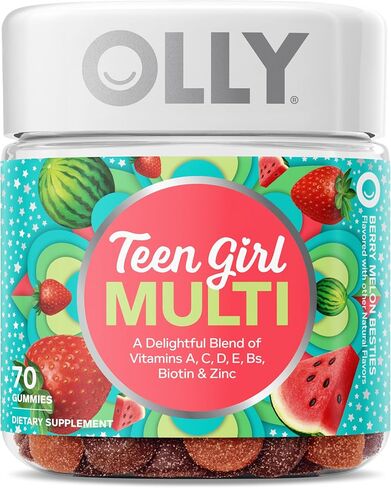 Olly Teen Girl Multi Gummy ، Sweet Skin and Immune Support*، الفيتامينات الأساسية ، البيوتين ، الزنك ، متعدد الفيتامينات القابلة للمضغ ، بنكهة البطيخ ، 50 يوم - عدد العدد in Saudi Arabia