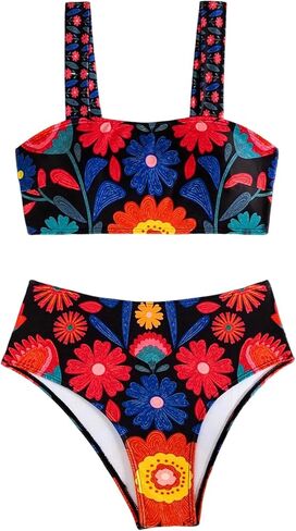 Women's 2 Piece High Waisted Bikini Sets Graphic Wireless Bathing Suit Padded Beach Swimsuits in Kuwait