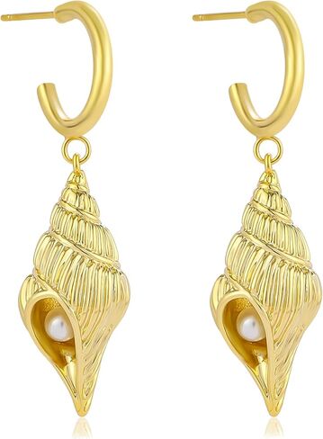 Dangle Gold Charm Earrings for Women 14K Gold Plated Bow Cherry Rose Cubic Zirconia Love Heart Wing Cross Pearl Seashell Huggie Hoop Earrings Drop Cross Earrings Trendy Party Jewelry Gifts for Women in Kuwait