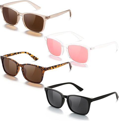 4 Pairs Polarized Sunglasses for Women Men, Trendy Sunglasses UV400 Classic Glasses(Black Brown) in Saudi Arabia