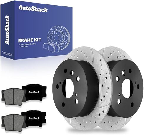 AutoShack Rear Brake Kit Replacement for Toyota Avalon 2012-2017 Camry 2013-2018 Lexus ES350 ES300h FWD Drilled & Slotted E-Coated Disc Brake Rotors Ceramic Brakes Pads 11.06" (281mm) BRKPK569 in Saudi Arabia