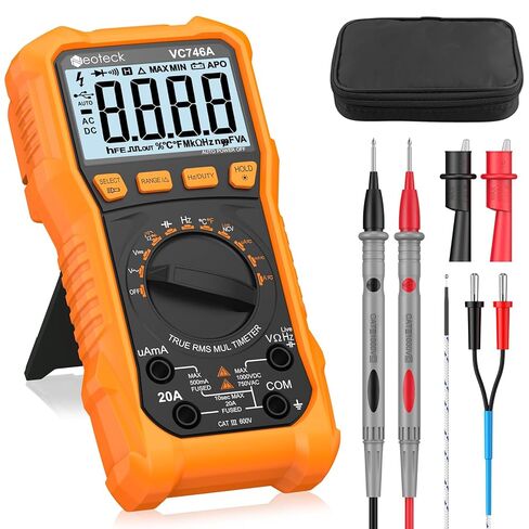 Neoteck 6000 Counts Digital Multimeter for DC AC Voltage/Current TRMS Voltmeter with Test Probe Auto Range Multimeter with NCV Live for Temperature Capacitance Resistance Diode Continuity-Orange in Saudi Arabia