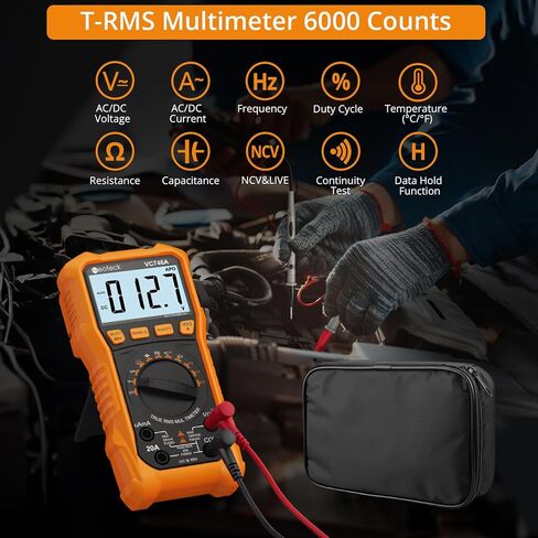 Neoteck 6000 Counts Digital Multimeter for DC AC Voltage/Current TRMS Voltmeter with Test Probe Auto Range Multimeter with NCV Live for Temperature Capacitance Resistance Diode Continuity-Orange in Saudi Arabia