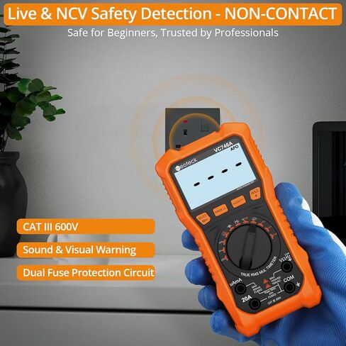 Neoteck 6000 Counts Digital Multimeter for DC AC Voltage/Current TRMS Voltmeter with Test Probe Auto Range Multimeter with NCV Live for Temperature Capacitance Resistance Diode Continuity-Orange in Saudi Arabia