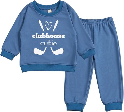 Toddler Baby Letter I Like Golf Long Sleeve Sweatshirt Top Jogger Pants Set Cute Fall Winter Clothes Set in Kuwait