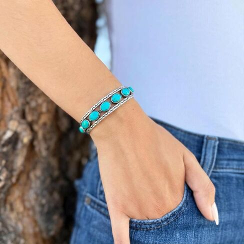 Turquoise Bracelet Sterling Silver 925 Genuine Gemstones Cuff Bracelet in Saudi Arabia