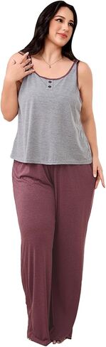 Oyoangle Women's 2 قطع بالإضافة إلى البيجامات الحجم مجموعة خزان صلبة أعلى وسروال الساق الواسعة PJS Loungewear in Saudi Arabia