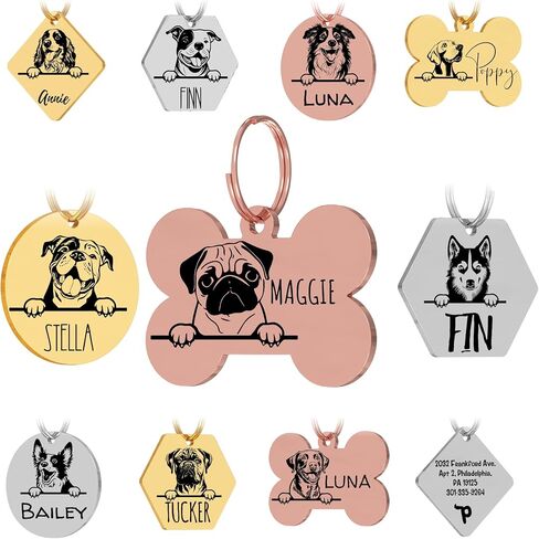 علامات الكلب Pawfurever مخصصة مع تصميم السلالات - علامات الكلب المخصصة للحيوانات الأليفة - علامات هوية الكلب مخصصة للحيوانات الأليفة - علامات طوق الكلاب الفولاذ المقاوم للصدأ - علامات اسم الحيوانات الأليفة للكلاب (سداسية ، فضية) in Kuwait