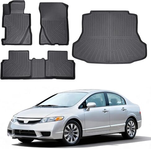 Floor Mats & Cargo Liner Compatible with 2008-2012 Honda Accord(Only Sedan) LX/SE/EX,All Weather Protection TPE, Anti-Slip Floor Mats & Trunk Mat Fit for Accord 2008 2009 2010 2011 2012 Accessories in Kuwait