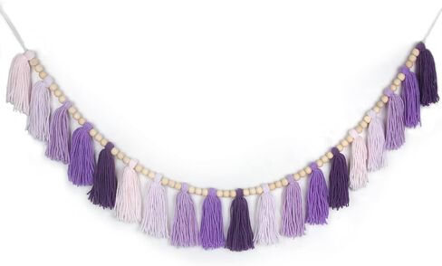 Pink Yarn Tassel Garland Boho Preppy Wall Hanging Decor Bunting Banner Tassels with Wood Bead for Nursery Classroom Office Birthday Party Baby Shower Kids Girls Dorm Bedroom Decorations in Kuwait