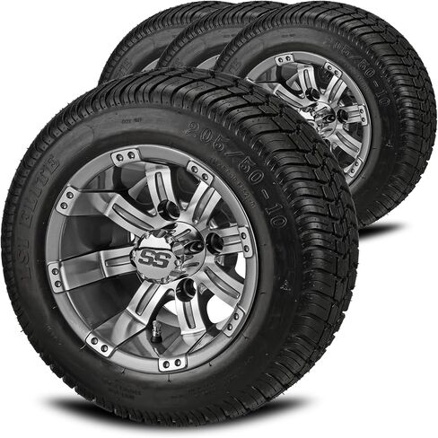 RM Cart - 10 "Casino Matte Black في 205/50-10 LSI Elite Tyre (مجموعة من 4) ، إطارات عربة الجول in Kuwait