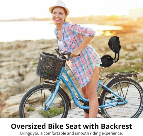 Bike Seat with Backrest - Oversized Bicycle Saddle with Back Support, Wide Bike Padded PU Cushion Saddle, Universal Saddle Replacement for Tricycle, Height Adjustable, Black Red in Saudi Arabia