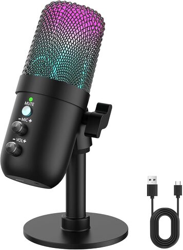 USB Microphone, Computer Condenser Mic with Noise Cancellation, Echo Mode, RGB Lighting, Mute Button, Plug & Play Gaming Mic for PC, Mac, PS5, Streaming, Recording, Podcasting & Online Meetings in Saudi Arabia