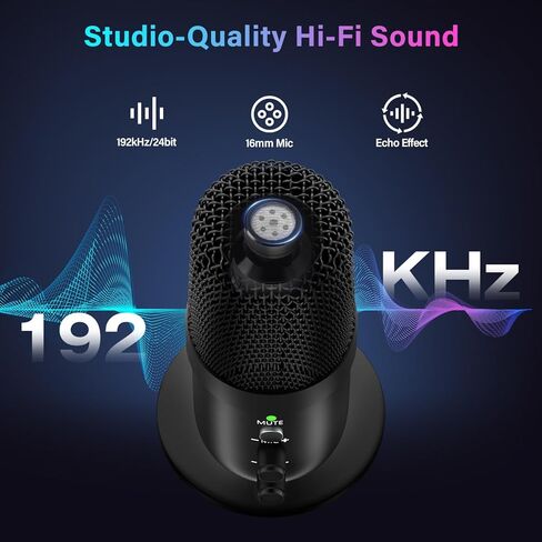 USB Microphone, Computer Condenser Mic with Noise Cancellation, Echo Mode, RGB Lighting, Mute Button, Plug & Play Gaming Mic for PC, Mac, PS5, Streaming, Recording, Podcasting & Online Meetings in Saudi Arabia