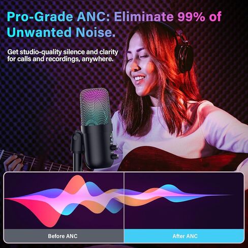 USB Microphone, Computer Condenser Mic with Noise Cancellation, Echo Mode, RGB Lighting, Mute Button, Plug & Play Gaming Mic for PC, Mac, PS5, Streaming, Recording, Podcasting & Online Meetings in Saudi Arabia