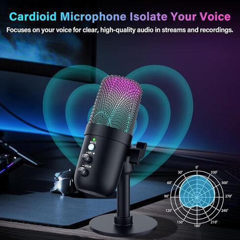 USB Microphone, Computer Condenser Mic with Noise Cancellation, Echo Mode, RGB Lighting, Mute Button, Plug & Play Gaming Mic for PC, Mac, PS5, Streaming, Recording, Podcasting & Online Meetings in Saudi Arabia