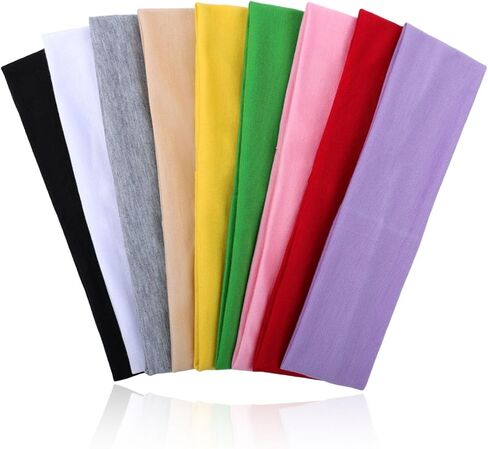 9Pcs Headbands for Women & Men, Non Slip Sweat Band Fashion Elastic Head Bands for Women's Hair, Soft Hair Bands Cotton Cloth Stretchy Headband for Daily Workout Yoga Running Sports (9Colors-1) in Kuwait
