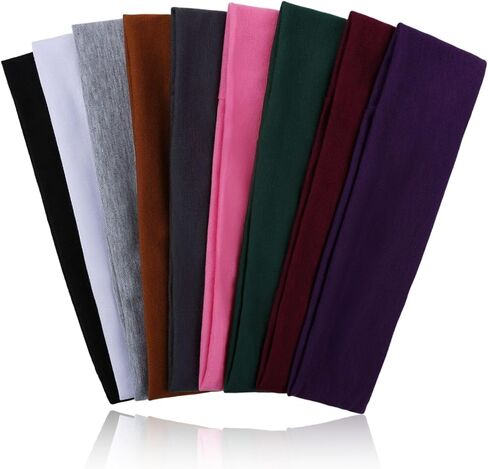 9Pcs Headbands for Women & Men, Non Slip Sweat Band Fashion Elastic Head Bands for Women's Hair, Soft Hair Bands Cotton Cloth Stretchy Headband for Daily Workout Yoga Running Sports (9Colors-1) in Kuwait